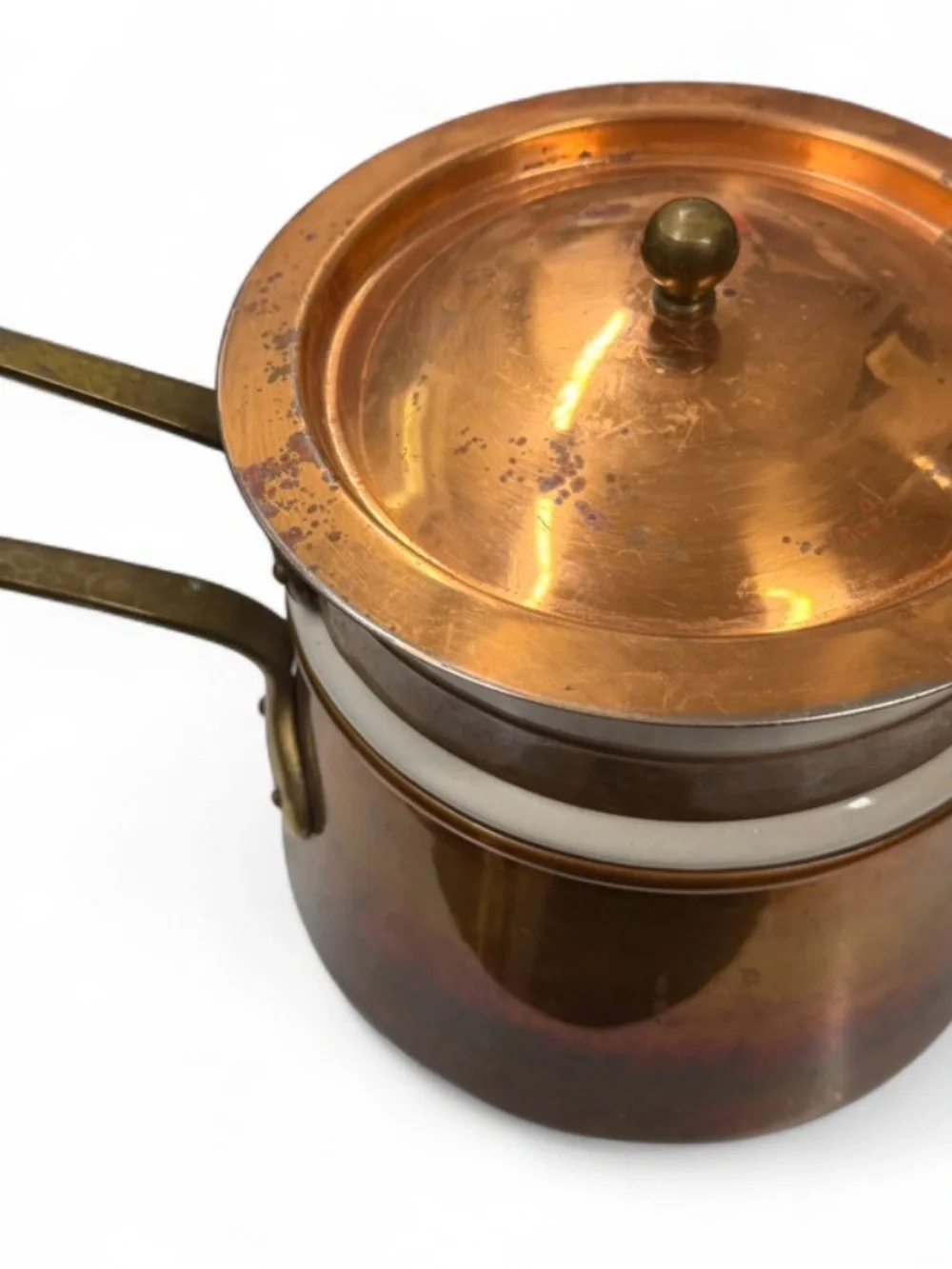 Copper Double Saucepan Set with Lid - Brown Copper Finish